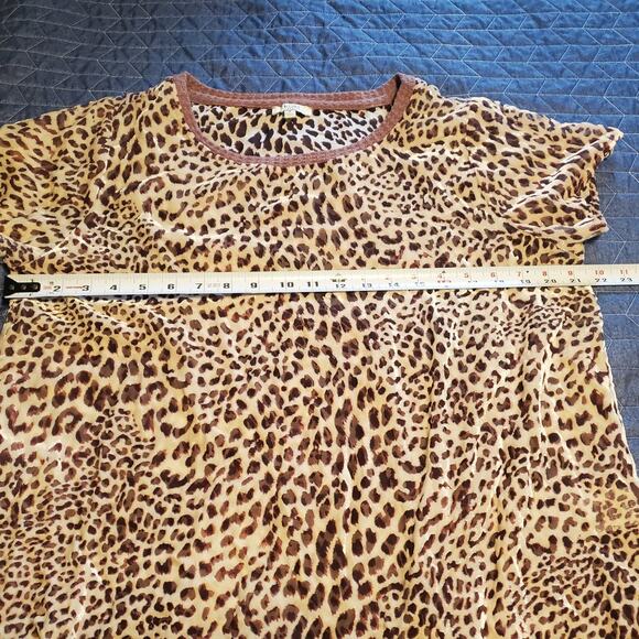 Kori America Size S Beige Velvet Burnout Leopard Print Top Semi Sheer Oversized - Picture 6 of 7